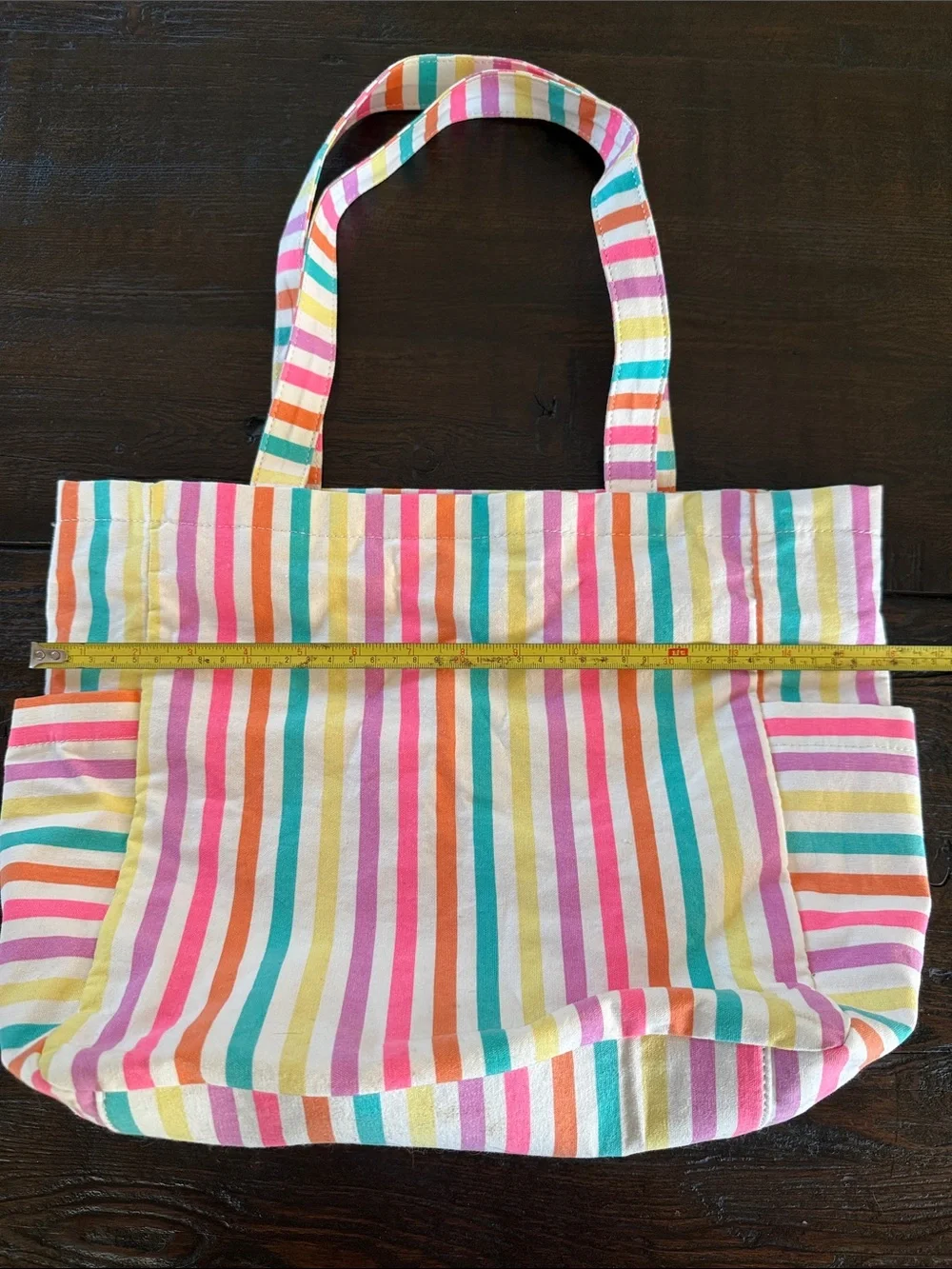 Striped Multi-Color Canvas Tote Bag - Pink, Orange, Yellow, Teal